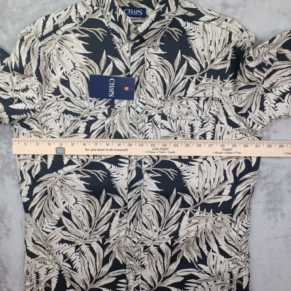 CHAPS Shirt Mens S Casual Button Down Tan Black Tropical Short Sleeve Cotton NWT